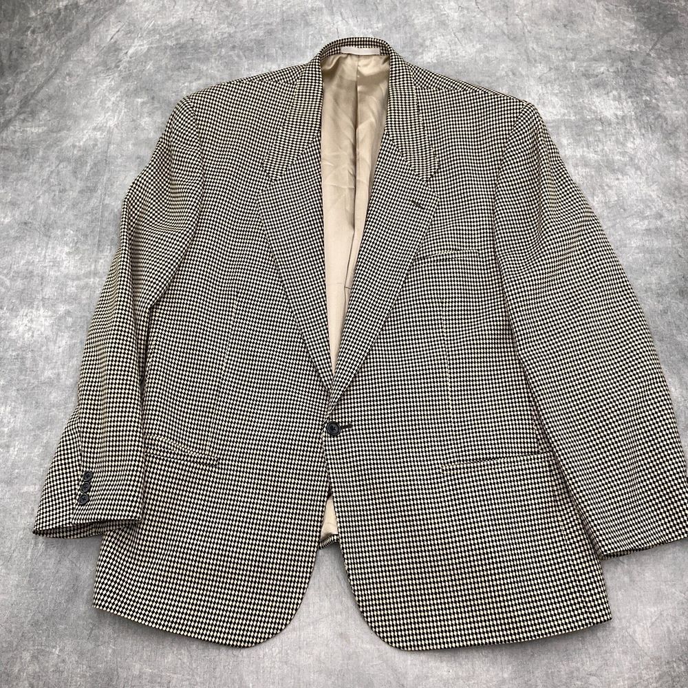 Christian St John Tallia Uomo Blazer Men 46R Black Beige Diamond Jacket USA VTG